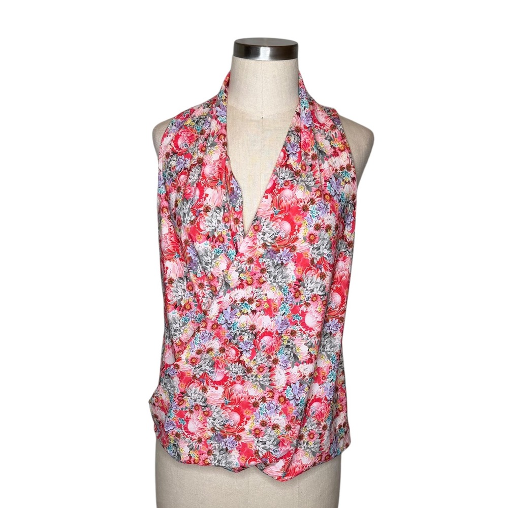 LULULEMON‎ Pink Floral Faux Wrap Tank Rollin With My Omies Flowabunga Sleeveless
